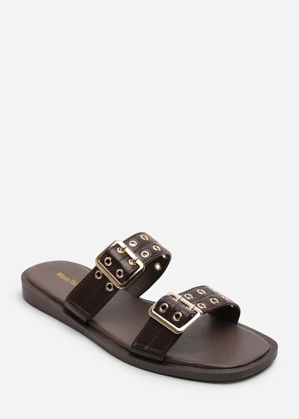 Where's That From Brown Orchard Slide On Double Buckle Studded Sandal - 4 Image 2