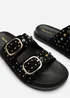 Ceylon Diamante Stud Black Double Buckle Slide On Sandal - 6 Image 4