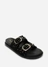 Ceylon Diamante Stud Black Double Buckle Slide On Sandal - 6 Image 2
