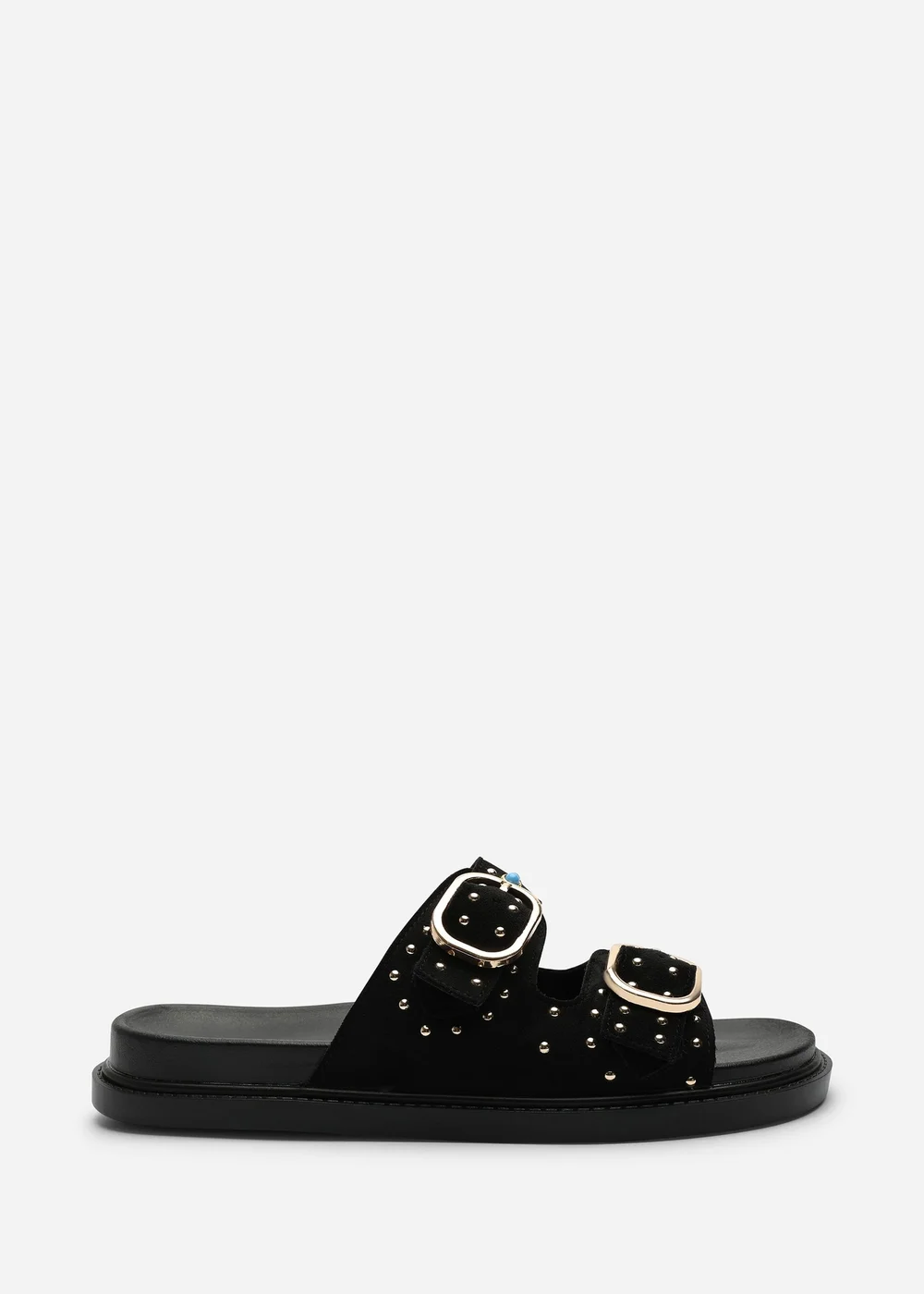 Ceylon Diamante Stud Black Double Buckle Slide On Sandal - 6 Image 1