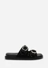 Ceylon Diamante Stud Black Double Buckle Slide On Sandal - 6 Image 1