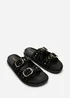 Ceylon Diamante Stud Black Double Buckle Slide On Sandal - 6 Image 3