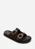 Ceylon Diamante Stud Dark Brown Double Buckle Slide On Sandal - 6 Image 4