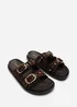 Ceylon Diamante Stud Dark Brown Double Buckle Slide On Sandal - 6 Image 5