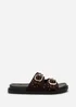 Ceylon Diamante Stud Dark Brown Double Buckle Slide On Sandal - 6 Image 3