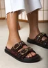 Ceylon Diamante Stud Dark Brown Double Buckle Slide On Sandal - 6 Image 2