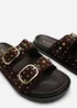 Ceylon Diamante Stud Dark Brown Double Buckle Slide On Sandal - 6 Image 6