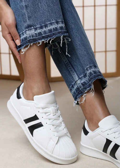 Where's That From Yamileth White Black Stripe Panel Detailed Trainer - 4 Image 2