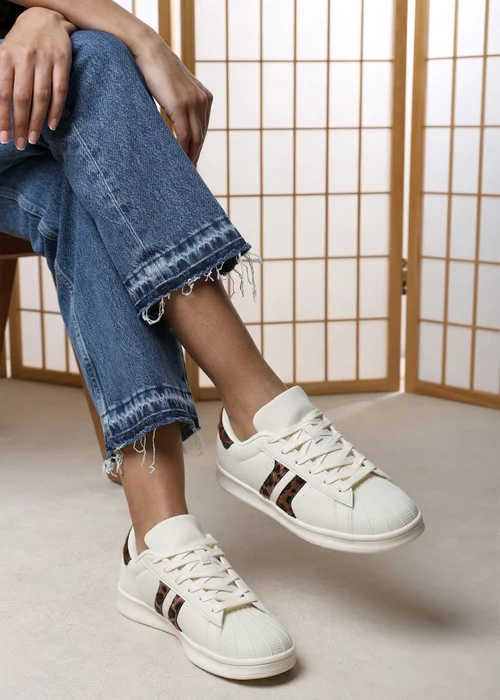 Where's That From Yamileth Beige Leopard Stripe Panel Detailed Trainer - 6 Image 2