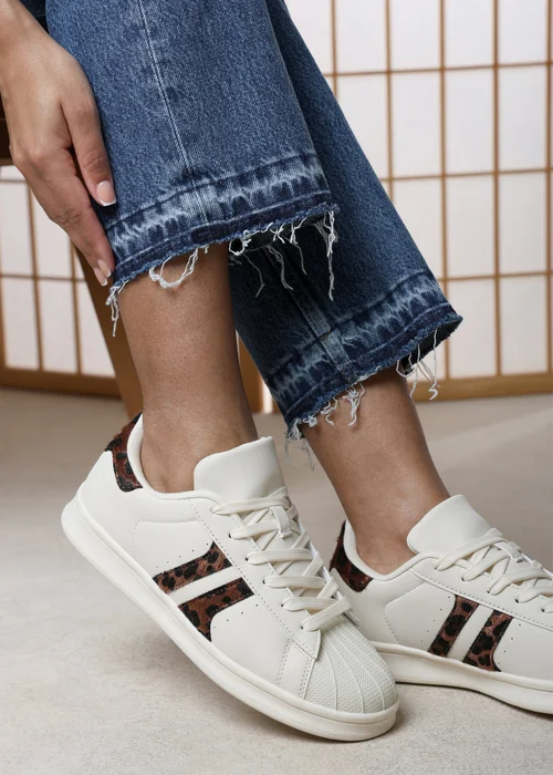 Where's That From Yamileth Beige Leopard Stripe Panel Detailed Trainer - 6 Image 1