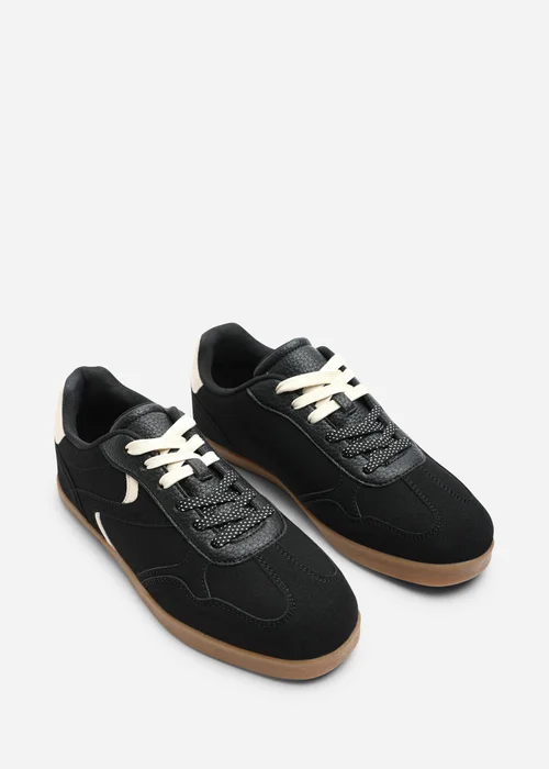 Where's That From Anaiah Black Faux Suede Low Profile Side Panel Detailed Trainer - 4 Image 4