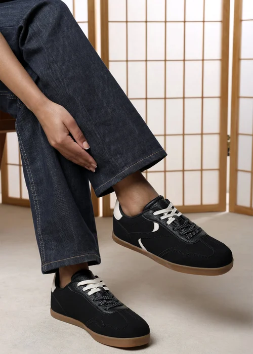 Where's That From Anaiah Black Faux Suede Low Profile Side Panel Detailed Trainer - 4 Image 6