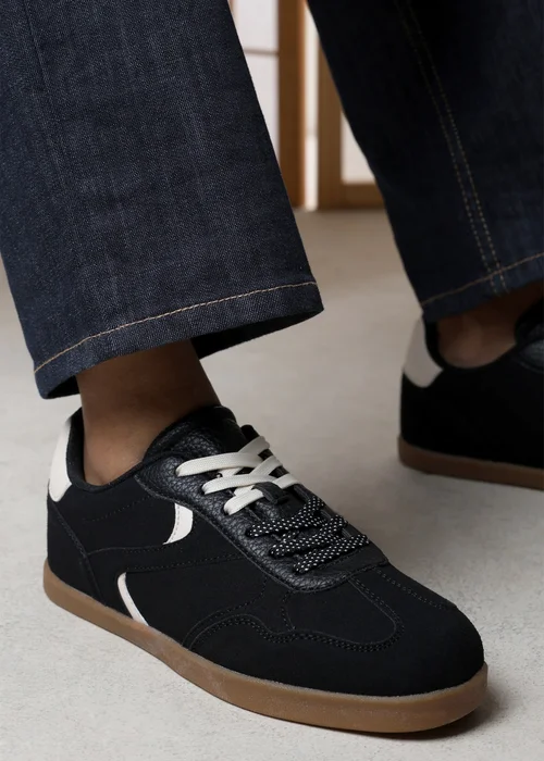 Where's That From Anaiah Black Faux Suede Low Profile Side Panel Detailed Trainer - 4 Image 1