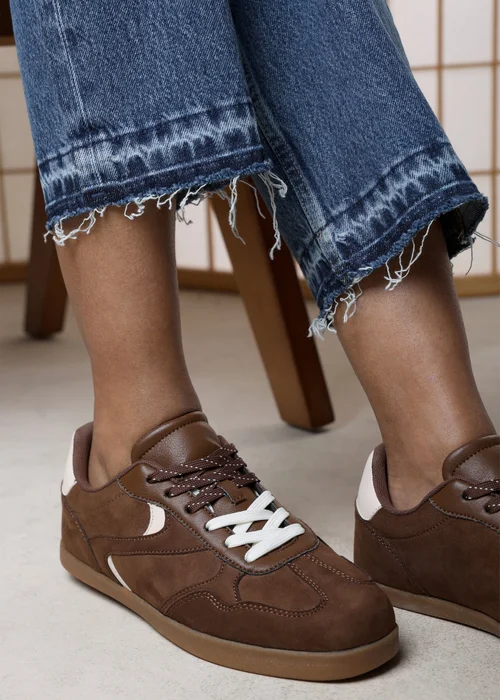 Where's That From Anaiah Brown Faux Suede Low Profile Side Panel Detailed Trainer - 4 Image 6