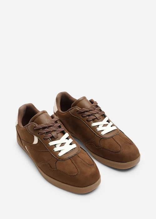 Where's That From Anaiah Brown Faux Suede Low Profile Side Panel Detailed Trainer - 4 Image 4