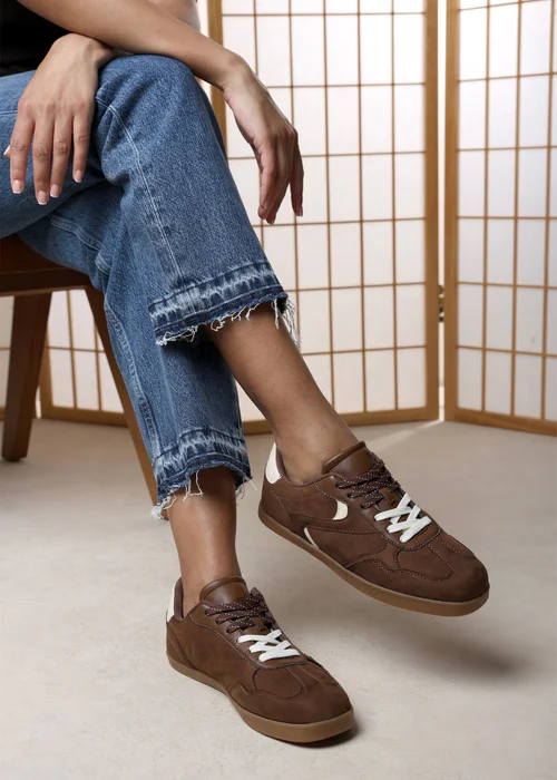 Where's That From Anaiah Brown Faux Suede Low Profile Side Panel Detailed Trainer - 4 Image 1