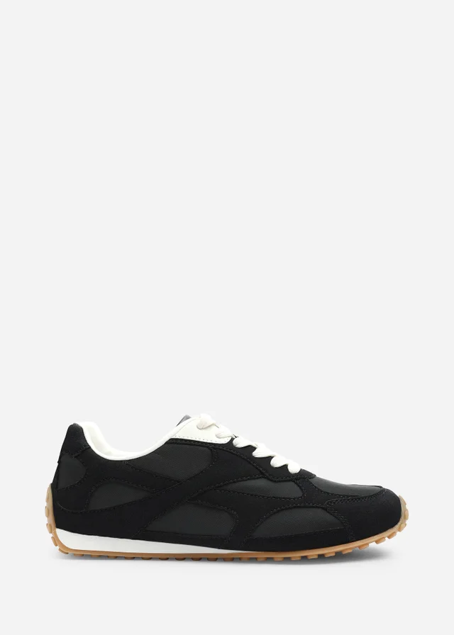 Where's That From Marleigh Black Faux Suede Retro Runner Trainer