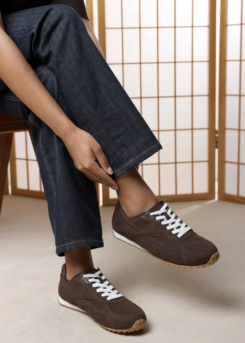 Where's That From Marleigh Brown Faux Suede Retro Runner Trainer - 5 Image 1