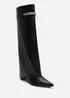Where's That From Nareva Black Fold Over Shark Block Heel Point Toe Boots With Trim Detail - 5 Image 4