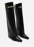 Where's That From Nareva Black Fold Over Shark Block Heel Point Toe Boots With Trim Detail - 5 Image 5