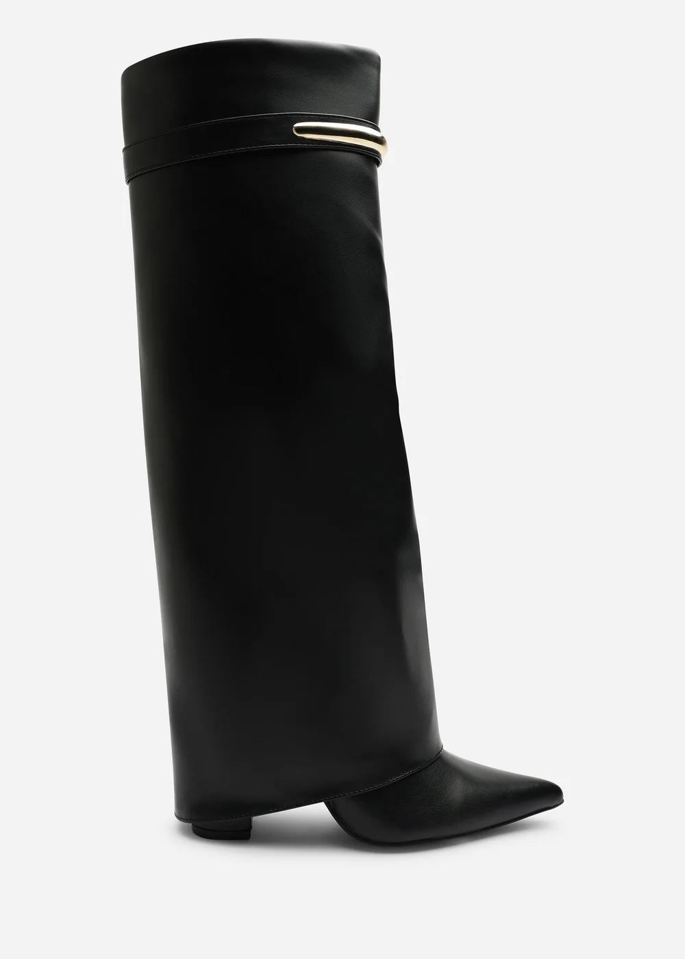 Where's That From Nareva Black Fold Over Shark Block Heel Point Toe Boots With Trim Detail - 5 Image 3