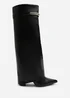 Where's That From Nareva Black Fold Over Shark Block Heel Point Toe Boots With Trim Detail - 5 Image 3