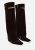 Where's That From Nareva Dark Brown Fold Over Shark Block Heel Point Toe Boots With Trim Detail - 4 Image 5