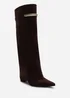 Where's That From Nareva Dark Brown Fold Over Shark Block Heel Point Toe Boots With Trim Detail - 4 Image 4