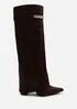 Where's That From Nareva Dark Brown Fold Over Shark Block Heel Point Toe Boots With Trim Detail - 4 Image 3