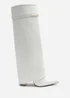 Where's That From Nareva White Fold Over Shark Block Heel Point Toe Boots With Trim Detail - 3 Image 3