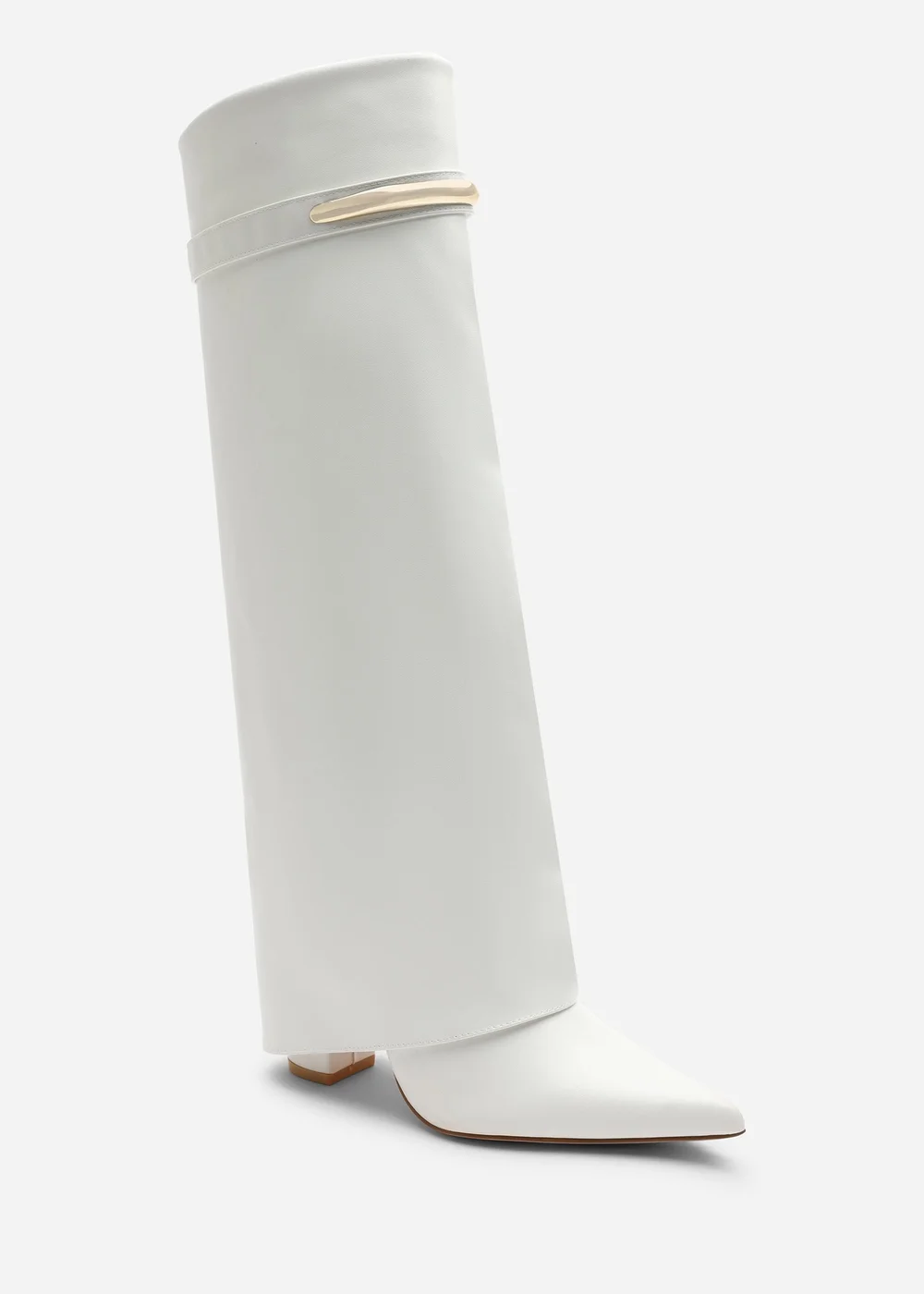 Where's That From Nareva White Fold Over Shark Block Heel Point Toe Boots With Trim Detail - 3 Image 4