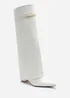 Where's That From Nareva White Fold Over Shark Block Heel Point Toe Boots With Trim Detail - 3 Image 4