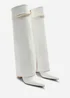 Where's That From Nareva White Fold Over Shark Block Heel Point Toe Boots With Trim Detail - 3 Image 5