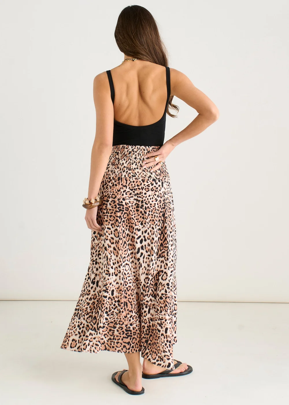 Gini London Brown Animal Print Elasticated Waist Skater Skirt - 14 Image 2