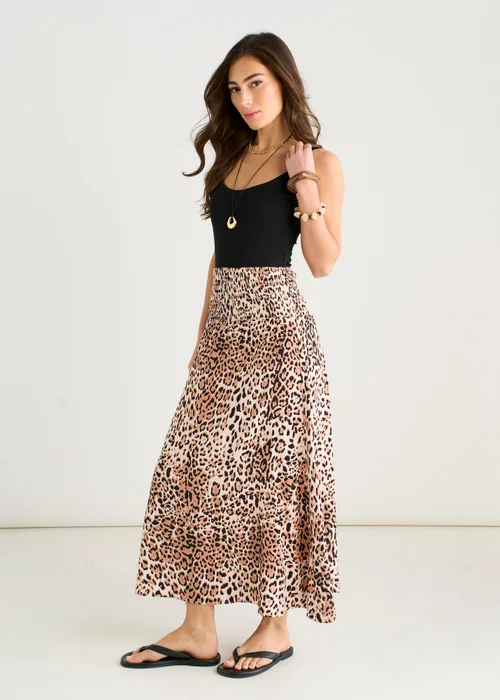 Gini London Brown Animal Print Elasticated Waist Skater Skirt - 14 Image 4