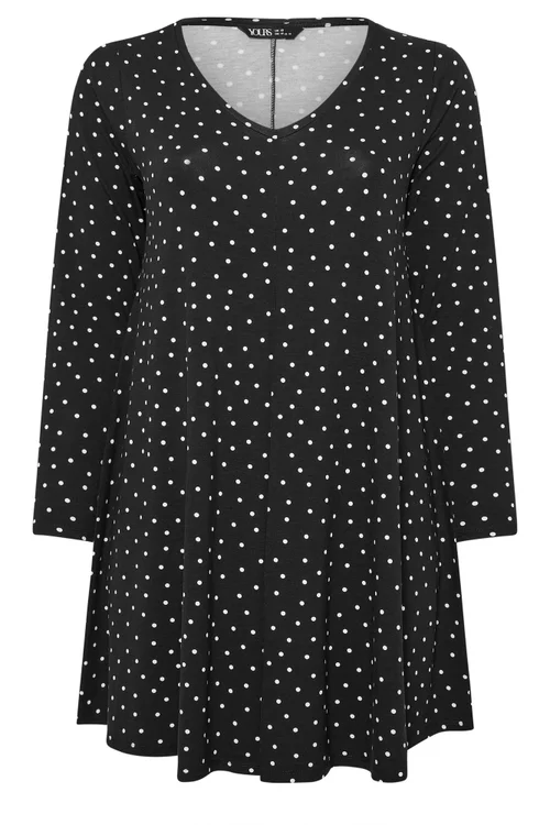 Yours Curve Black Polka Dot Pleat Front Dress - 16 Image 5