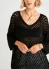 Gini London Black V-Neck Chevron Crochet Knit Top - M/L Image 3