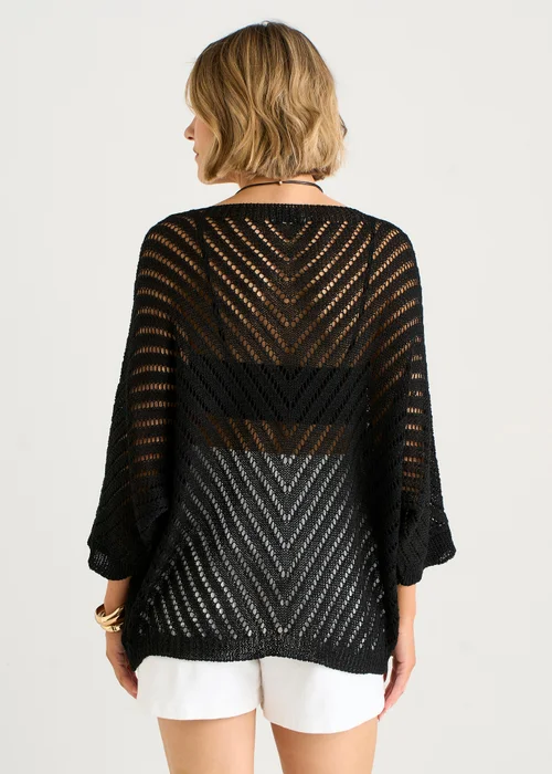 Gini London Black V-Neck Chevron Crochet Knit Top - M/L Image 2