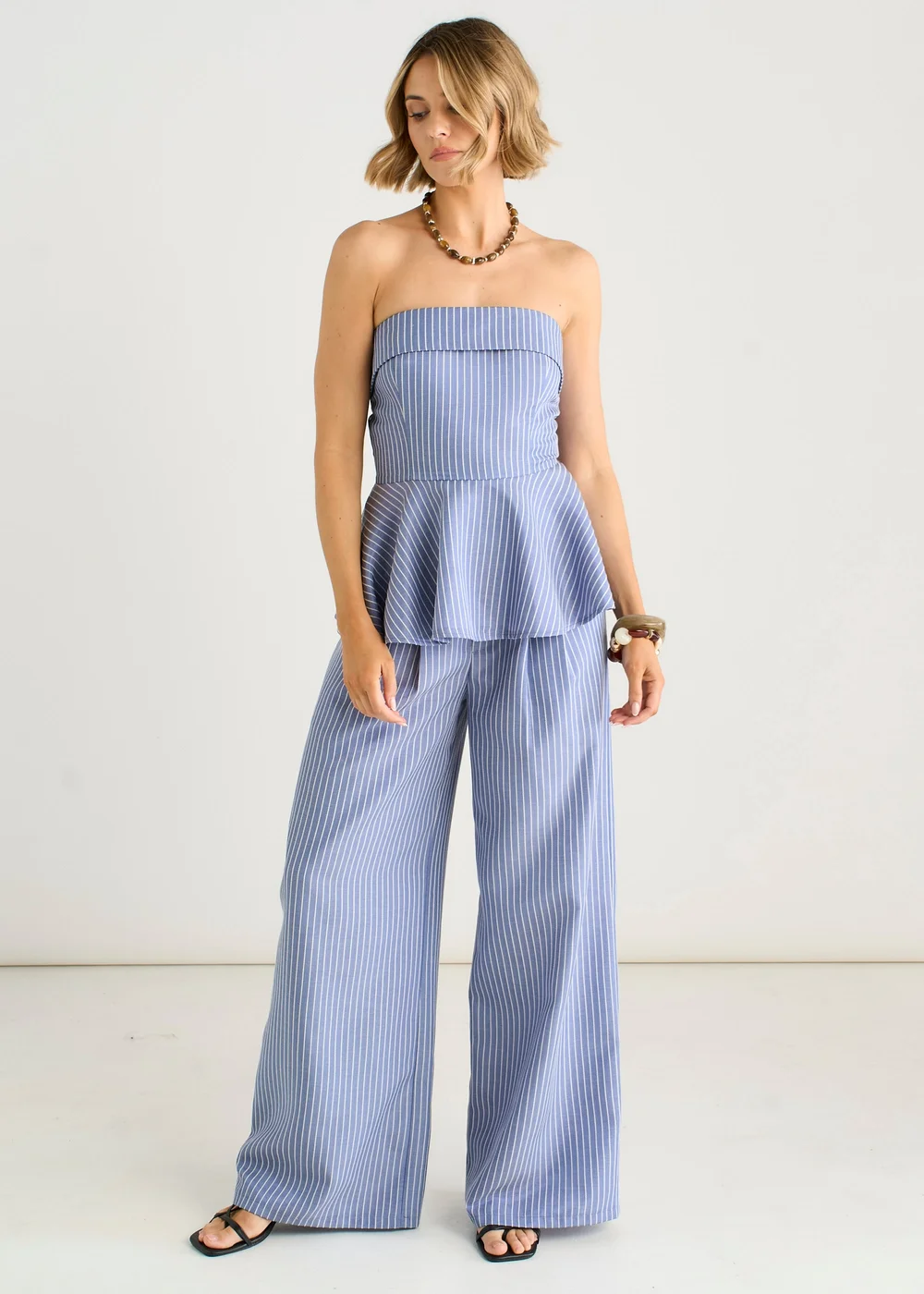 Gini London Blue Bardot Stripe Peplum Top - 14 Image 1