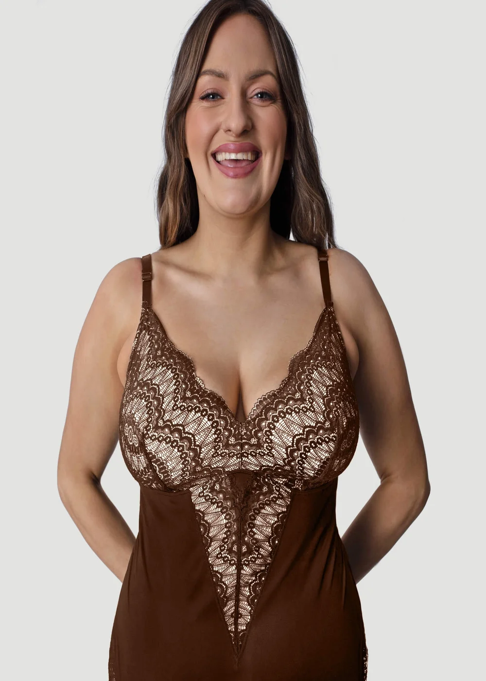 Conturve Brown Plunging Lace Bodysuit Shaping Thong - 2XL Image 3