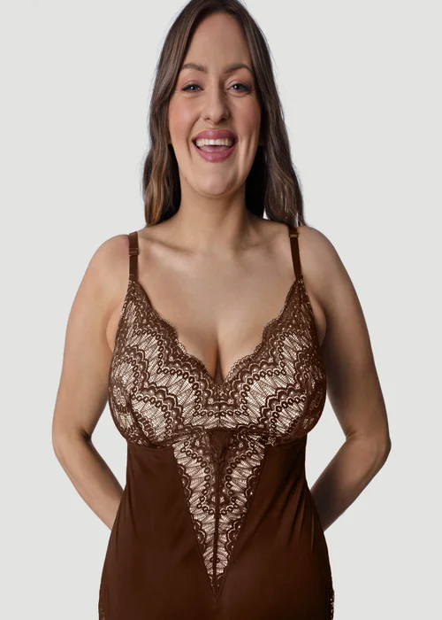 Conturve Brown Plunging Lace Bodysuit Shaping Thong - 2XL Image 3
