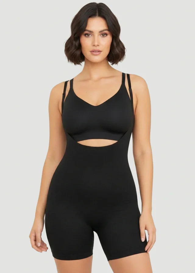 Conturve Black Open Bust Bodysuit Shaping Shorts