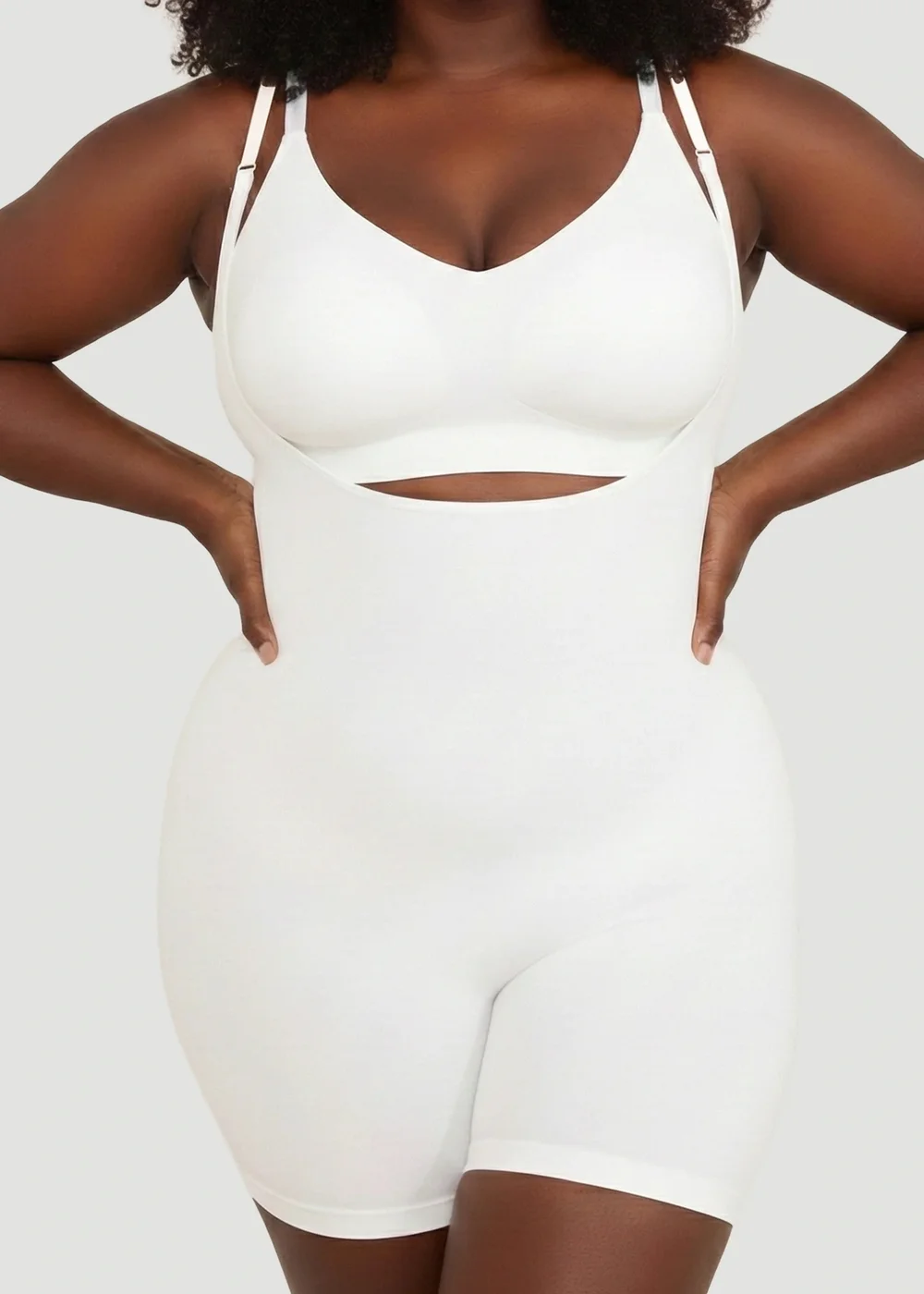 Conturve White Open Bust Bodysuit Shaping Shorts - M Image 2