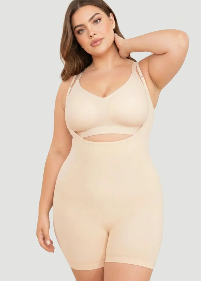 Conturve Beige Open Bust Bodysuit Shaping Shorts