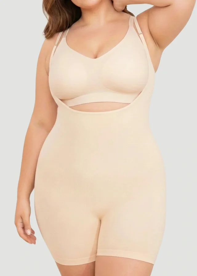 Conturve Beige Open Bust Bodysuit Shaping Shorts
