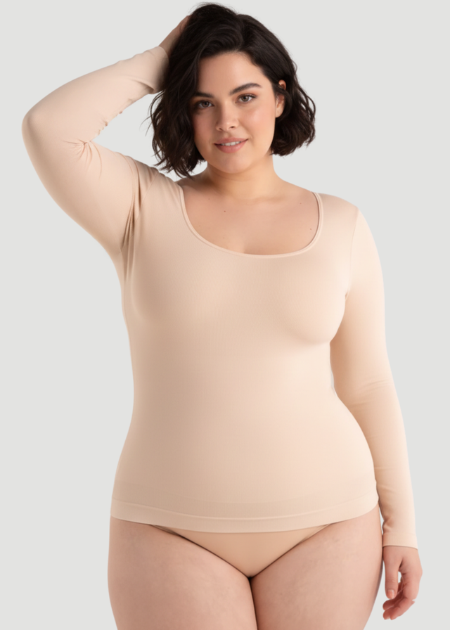 Conturve Beige Long-Sleeve Shaping Smoothing Top