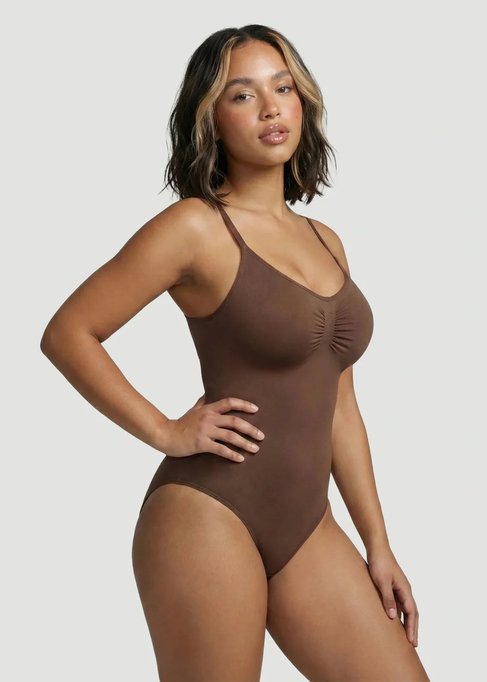 Conturve Brown Seamless Sculpt Thong Shapewear Bodysuit - S Image 1