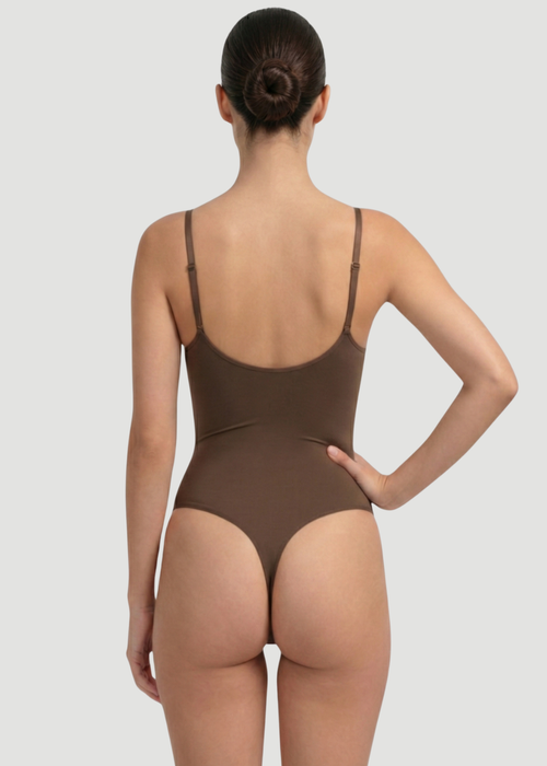 Conturve Brown Seamless Sculpt Thong Shapewear Bodysuit - 4XL Image 2
