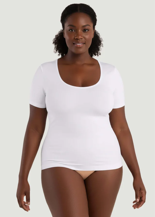Conturve White Short-Sleeve Shaping Smoothing Top