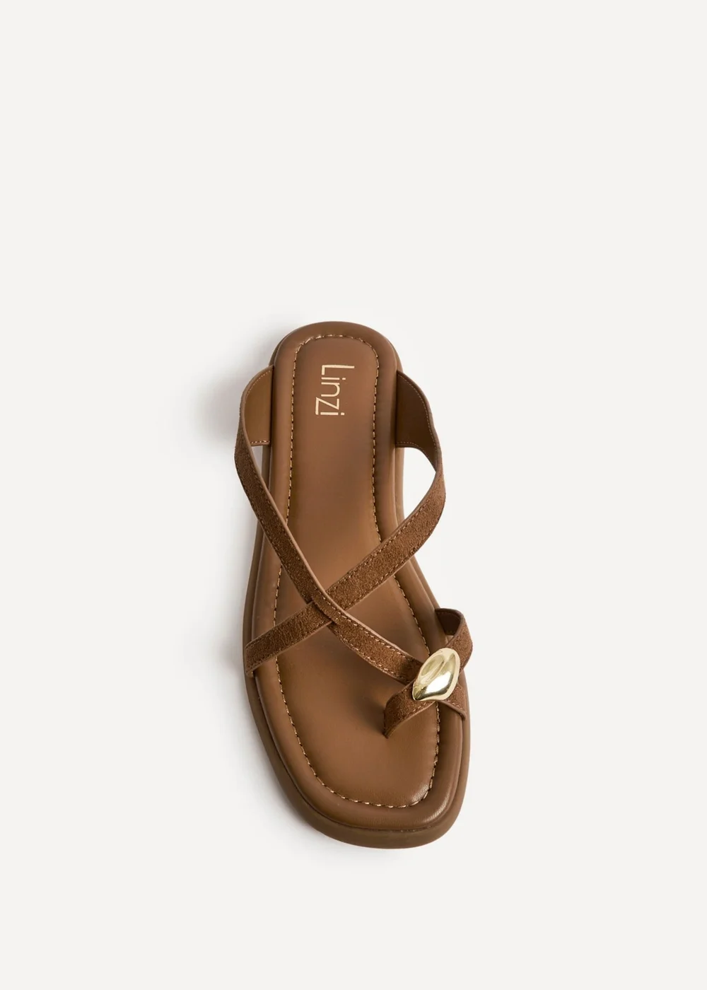 Linzi Linea Tan Faux Suede Flat Sandals - 8 Image 4